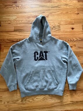 Caterpillar Hoodie Mens L Gray CAT Logo Pullover Outdoor Workwear Sweatshirt